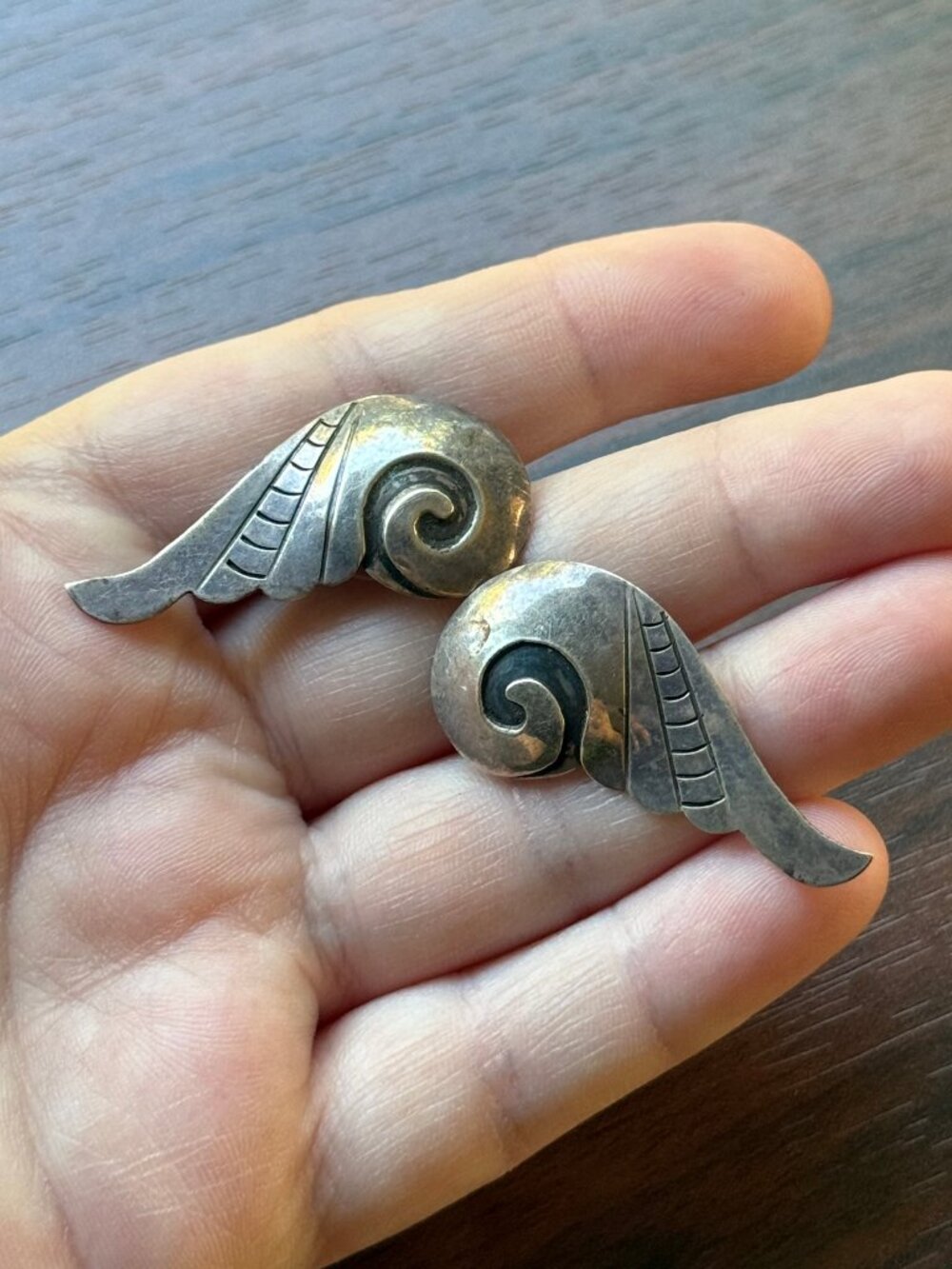Eddie Chee Navajo Stamped Wings Earrings Sterling Silver Vintage